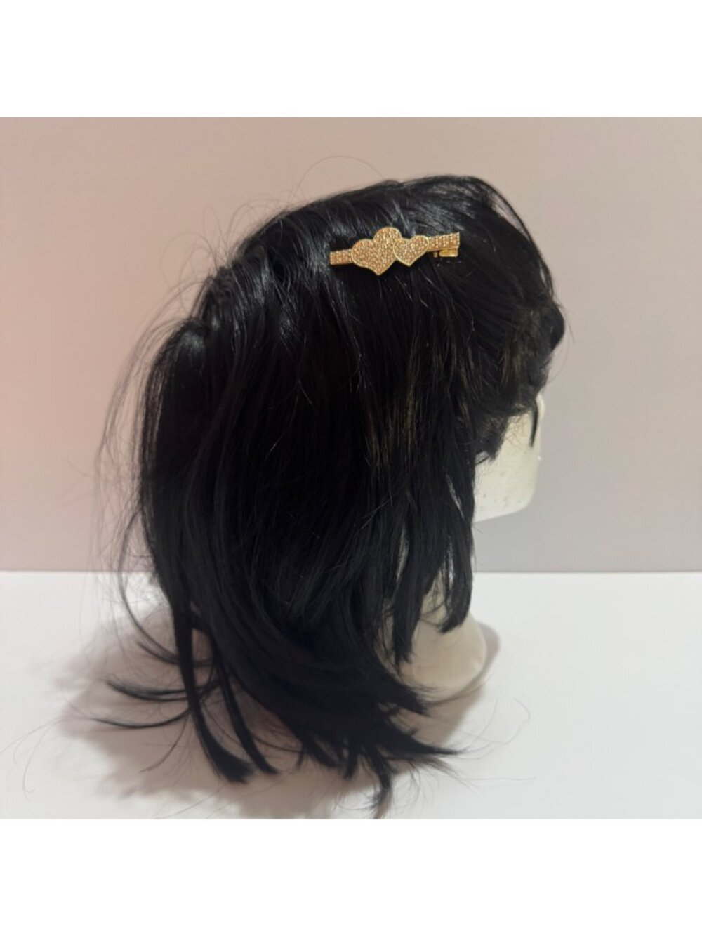 Gold-Tone Double Heart Hair Clip With Rhinestone Accents Stylish & Elegant New - Picture 2 of 5